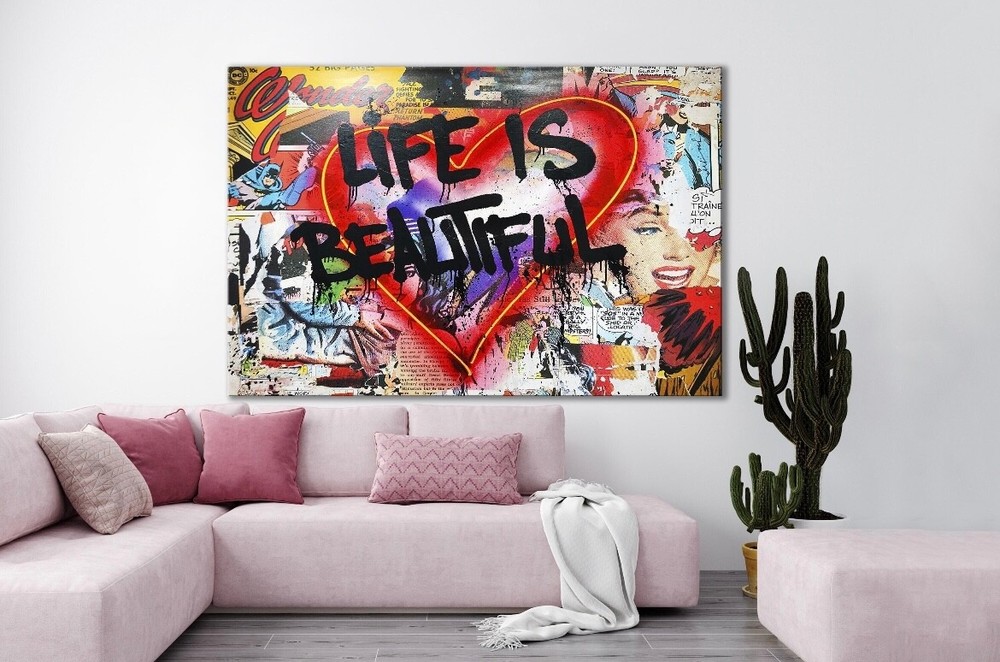 life is beautiful Graffiti canvas street Art Pop Art Wall Art home decor