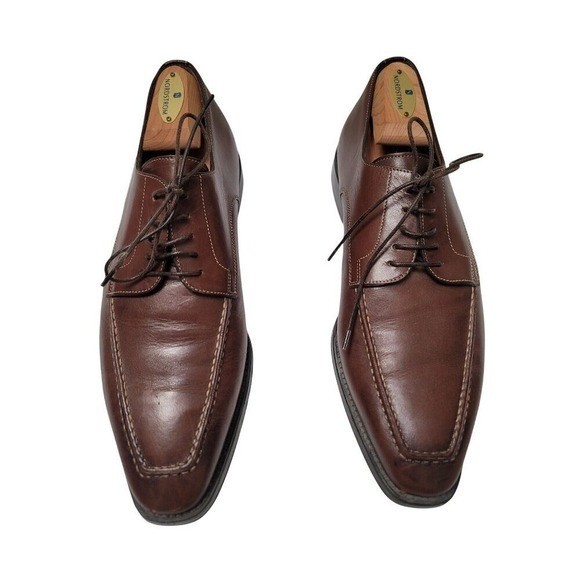 Santoni Brown Leather Apron Toe Derby Shoes Mens 8.5 EE Dress Lace Up Italy