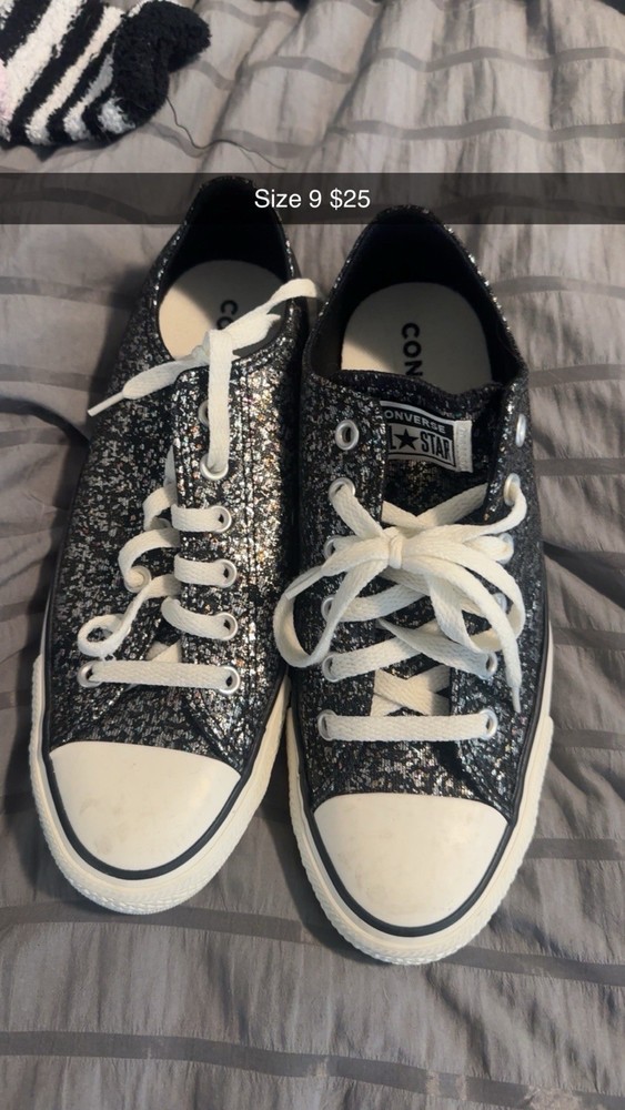 Converse All Star Chuck Taylor Black Glitter Low Top Sneakers Lace Up