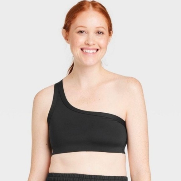 All In Motion - Black - One Shoulder - Light Support Sports Bra - XS - C18