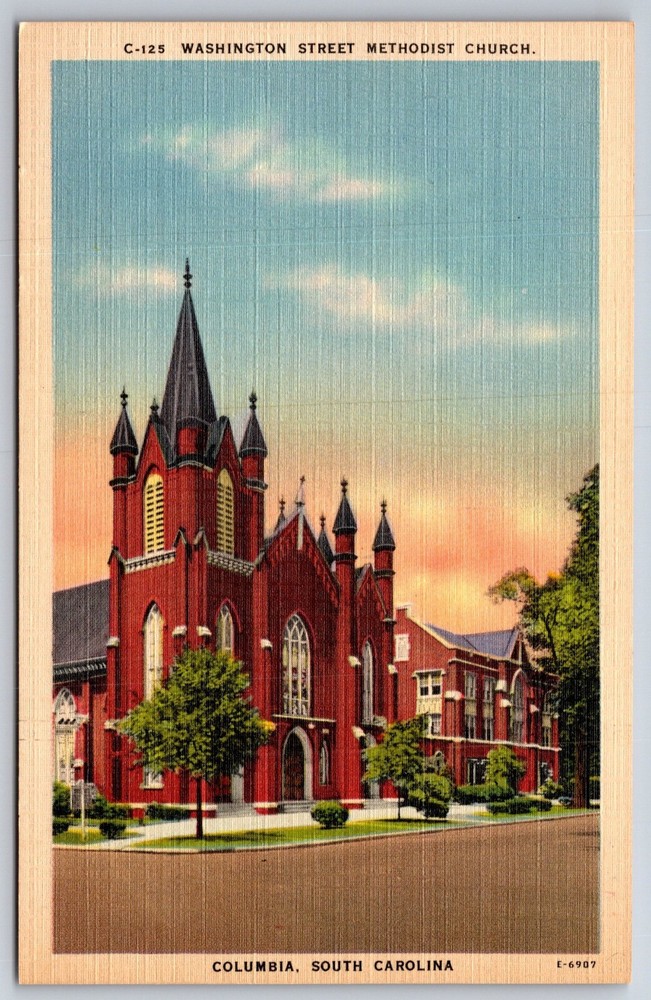Columbia South Carolina~Washington Street Methodist Church~Vtg Linen Postcard