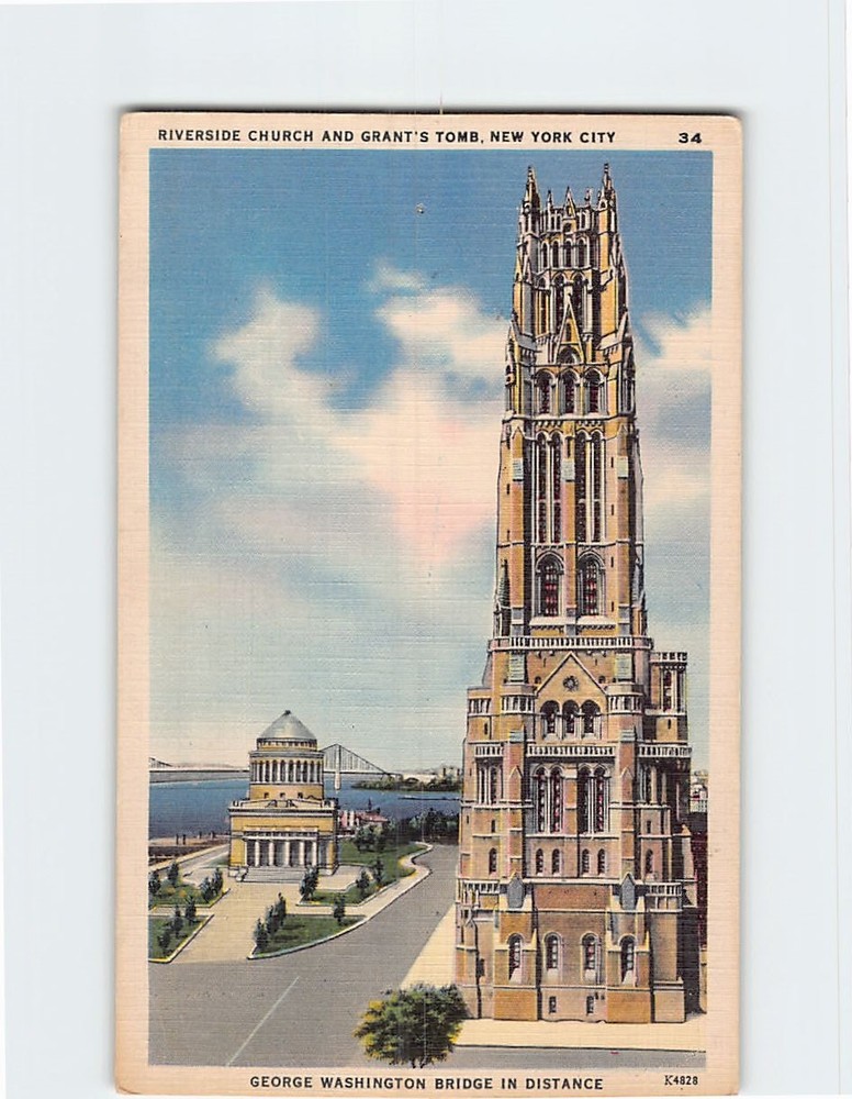 Postcard Riverside Church Grant Tomb NYC New York City Gothic Architecture USA