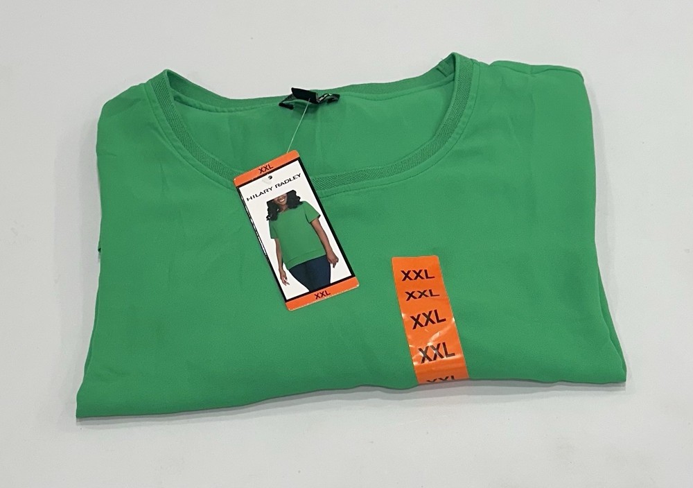 Hilary Radley Women's Short Sleeve Double Layer Blouse, Green, Size XXL