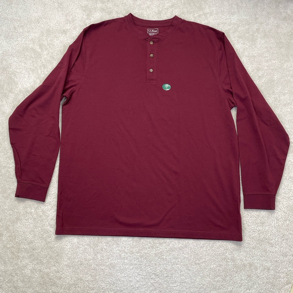 NWOT LL Bean Shirt Mens XL Tall Maroon Carefree Unshrinkable Long Sleeve Henley