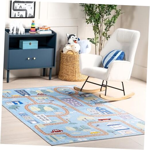SpinClean 5x8 Machine Washable Rectangle Rug in Chalea Town Blue