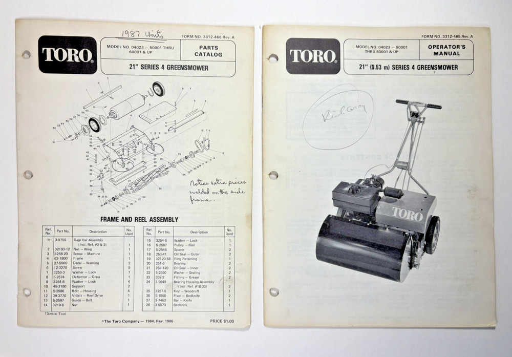 Toro 21'' (0.53 m) Series 4 GreensMower Operator's Manual and Parts Catalog