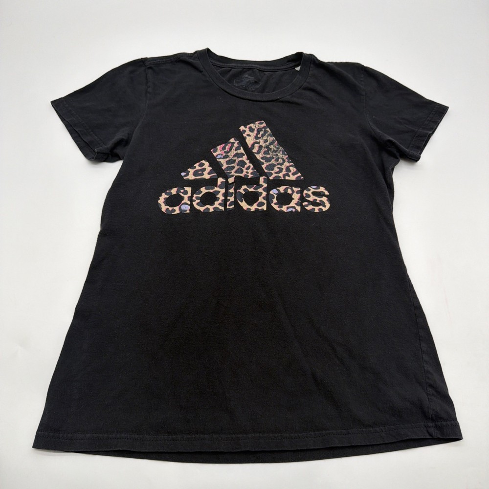 Adidas T-shirt Women XS Black Graphic Print Logo .#45894