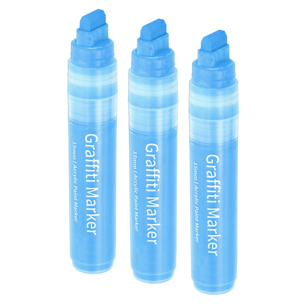 3 Pcs Graffiti Markers, 15mm Blue Poster Markers Thick Acrylic Paint Pen