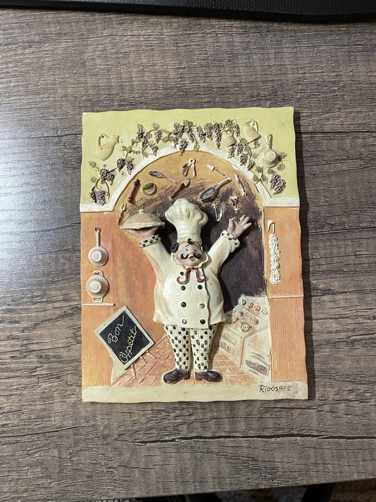 Vintage Riggsbee Italian Baker Chef Cook Resin 3D Wall Plaque, Kitchen Décor