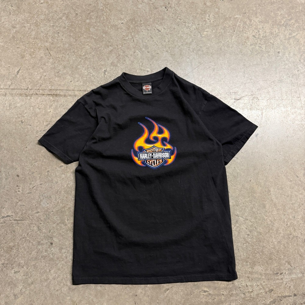 Vintage 2003 Harley Davidson Mancuso Houston Texas Flame Graphic T-Shirt Mens L