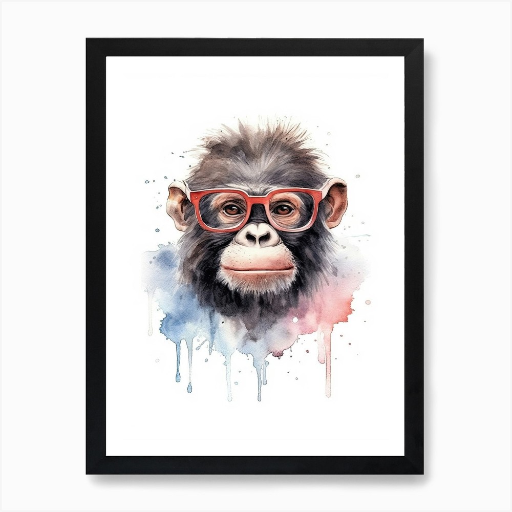 Smart Gorilla Baby in Glasses Framed Canvas Wall Art Poster