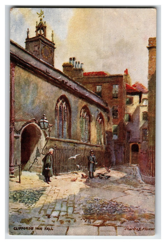 Charles E. Flower Art Postcard Clifford's Inn Hall London Inns of Court 1900s