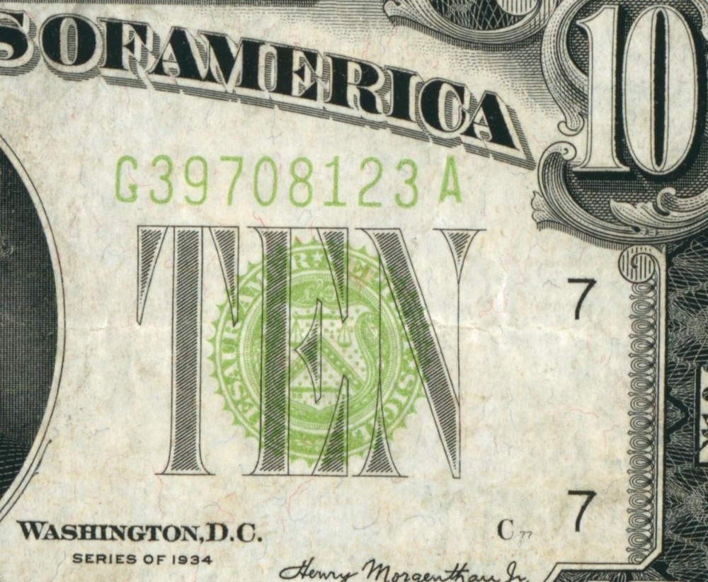 $10 1934 LGS LIME ((LIGHT GREEN SEAL)) Federal Reserve Note ** CURRENCY