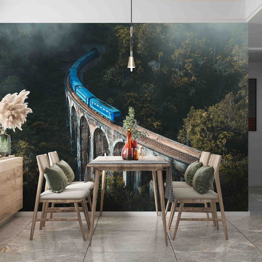 3D Forest Bridge Train Landscape Wall Murals Wallpaper Murals Wall Sticker