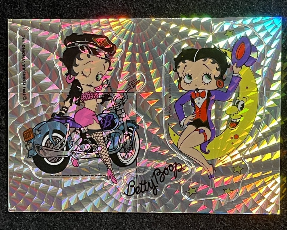Vintage Betty Boop on Bike and on Moon 1994 Prism Vending Machine Stickers  NOS