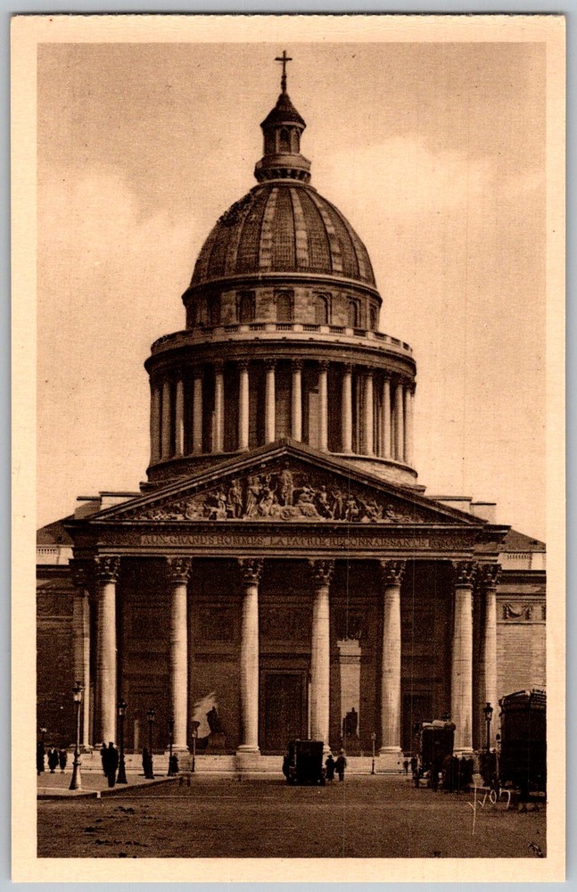 Antique Postcard Le Pantheon Dome Facade Paris, Fr 1920s
