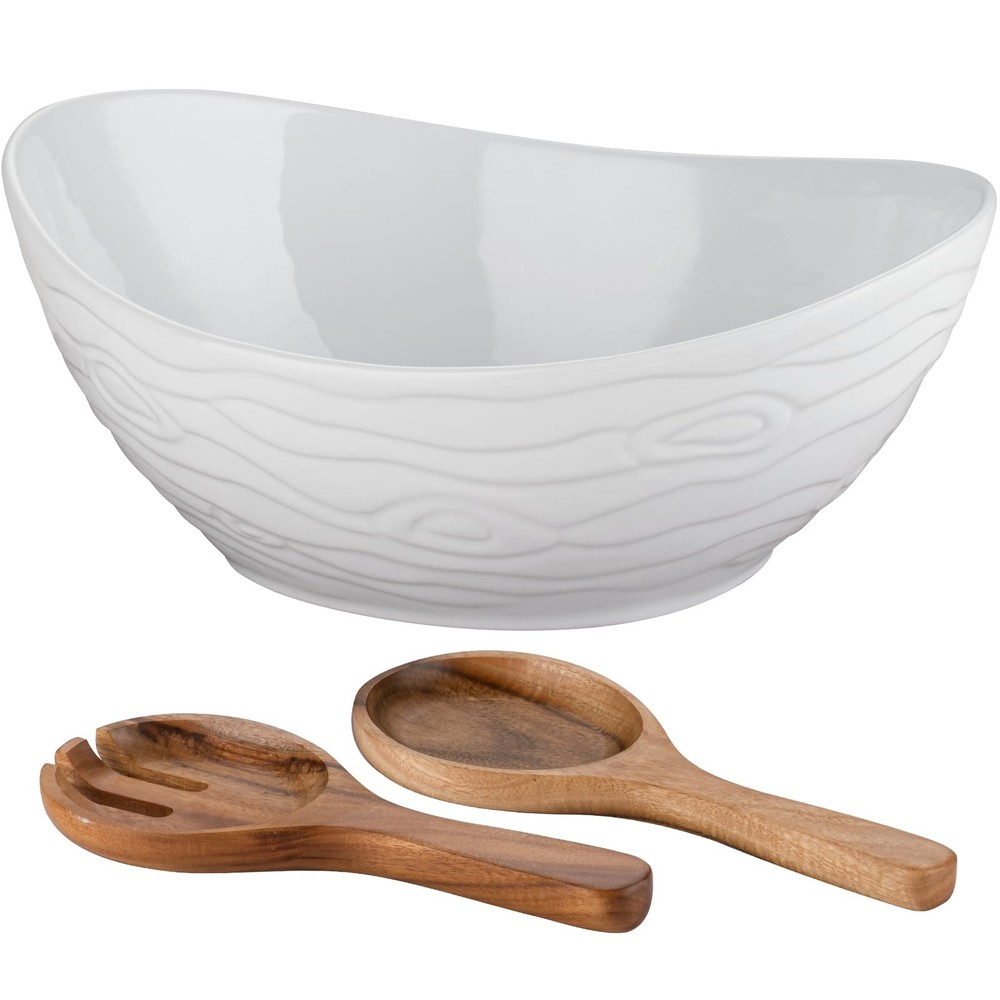 Salad Bowl,Good Salad Serving Utensil Set Which Has Wooden Spoon And Fork, Ex...