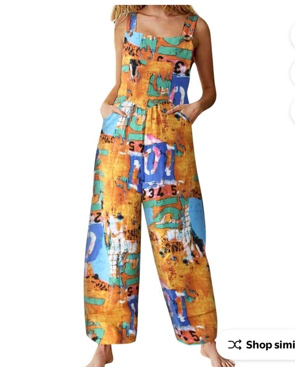 Lentta Women's Patchwork Wide-Leg Bohemian Jumpsuit with Dual Pockets