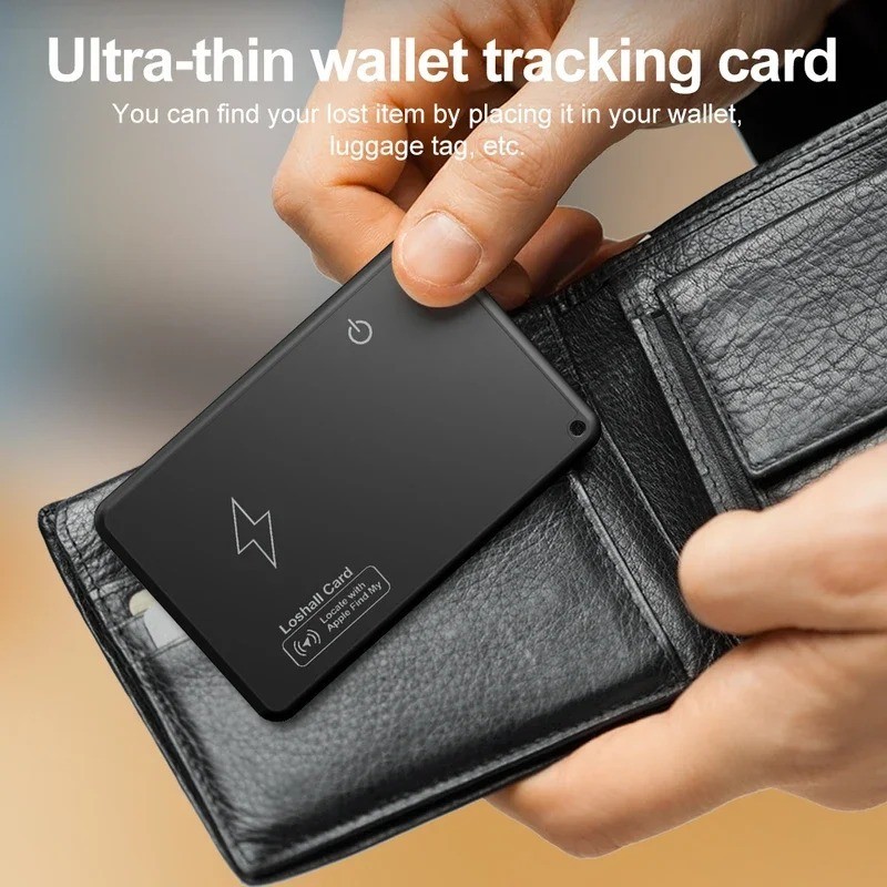 Smart Wallet Tracker Card Wireless GPS Finder for iPhone Find My App Black