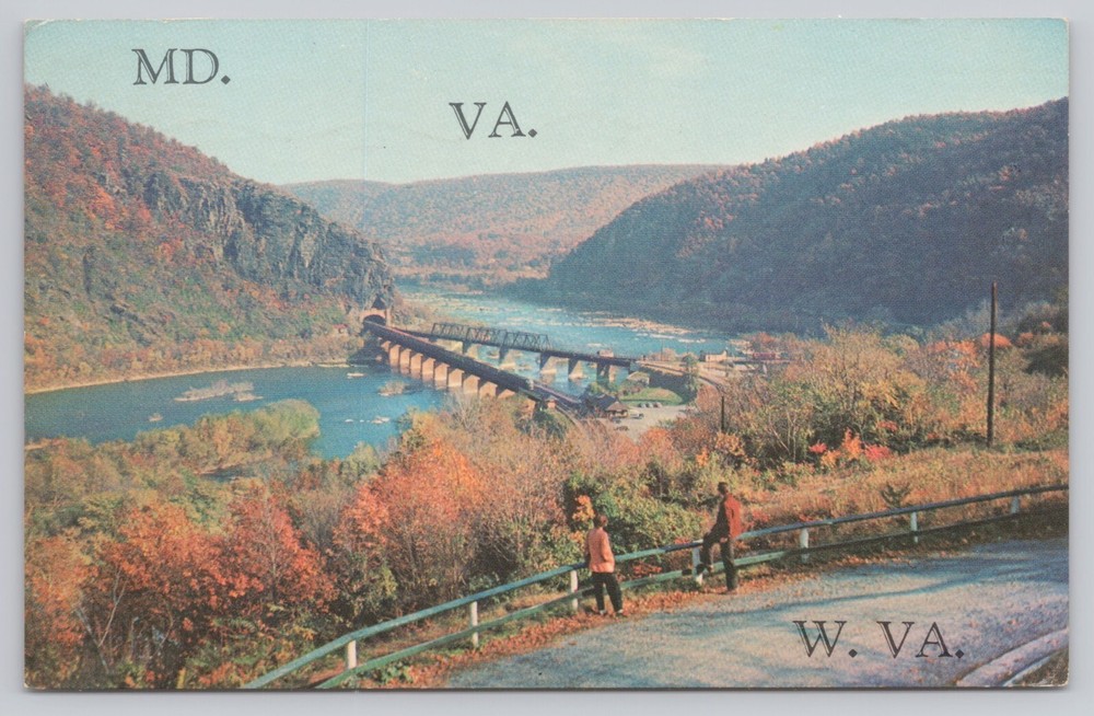 Harpers Ferry West Virginia Potomac River Railroad Bridges Fall Vintage Postcard