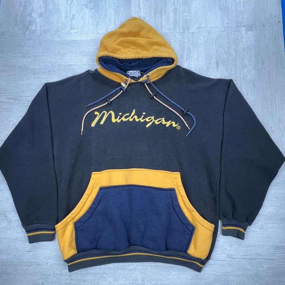 Vintage 90s Michigan Wolverines Double Sweatshirt Hoodie: XXL Blue Black Yellow