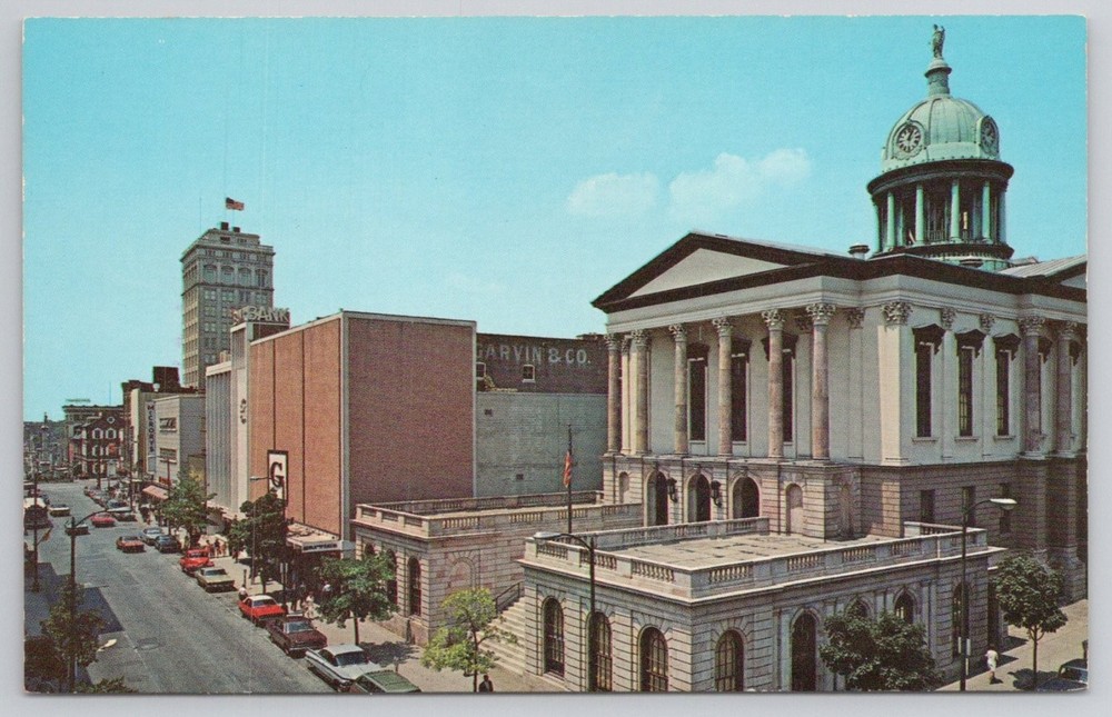 Lancaster PA East King Street Courthouse Garvin Dept Store Vintage Postcard 1970
