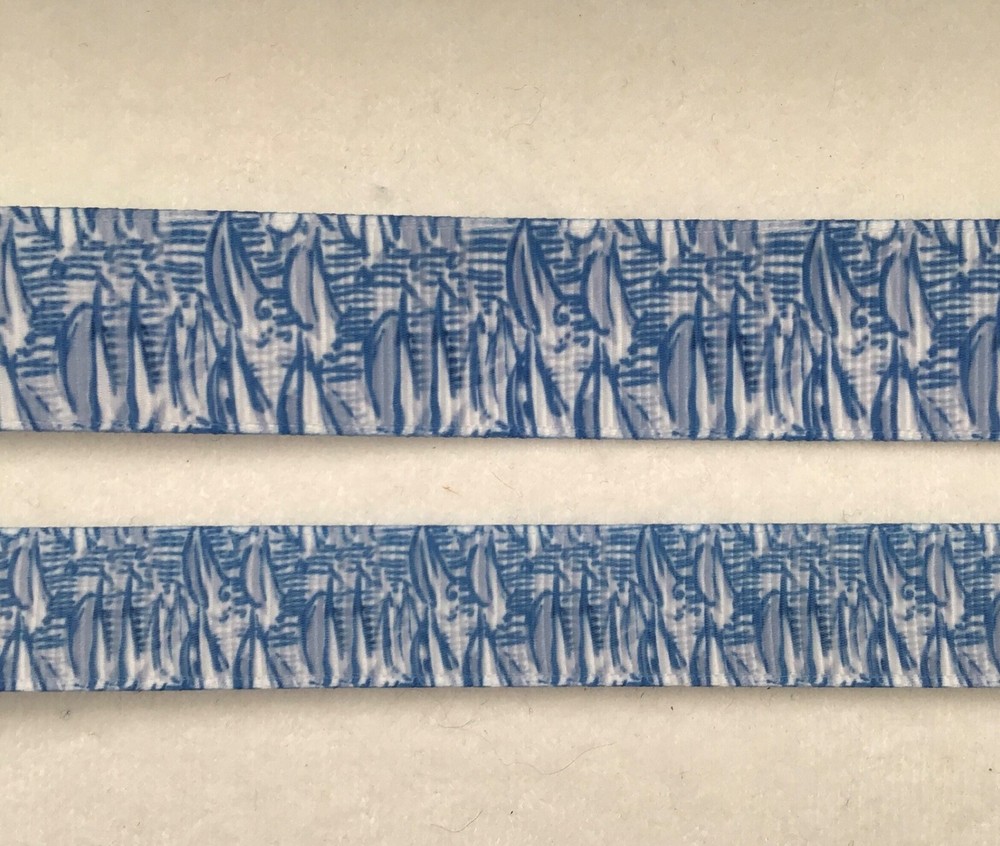 Preppy Abstract sailboat Palm Beach ribbon BTY 7/8