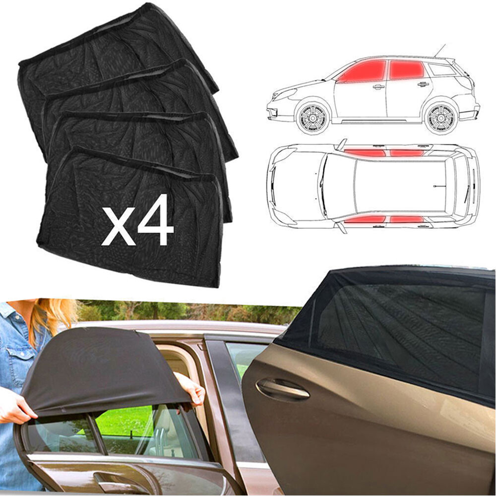 UV-Protective 4Pc Black Car Side Window Sunshades for SUV Front & Rear