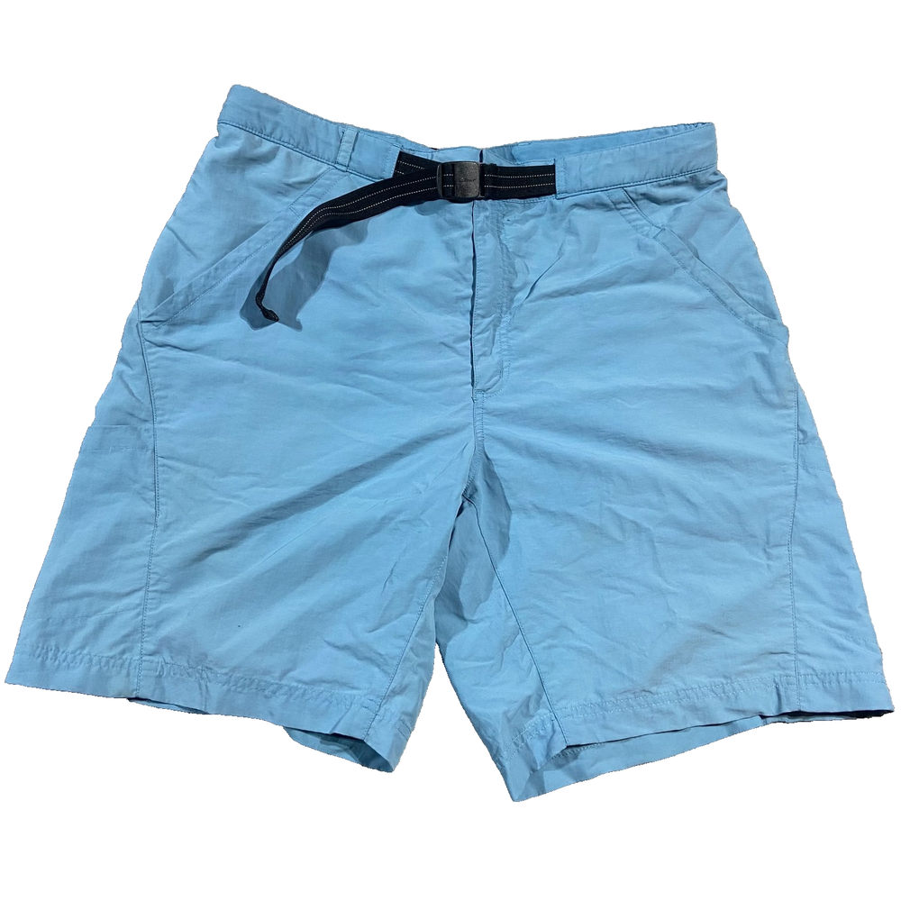 LL Bean Mens Large Nylon Hiking Shorts Light Blue Belted Net Utility 6 Inseam