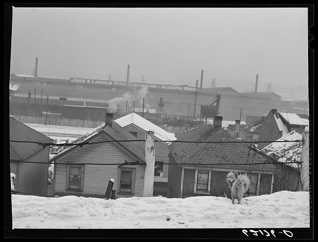 Photo:Aliquippa Pennsylvania 1941 Jones Laughlin Steel Corp houses snowdog