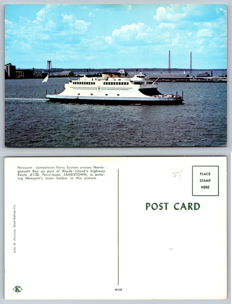 Newport Jamestown Ferry Narragansett Bay Rhode Island Chrome Postcard