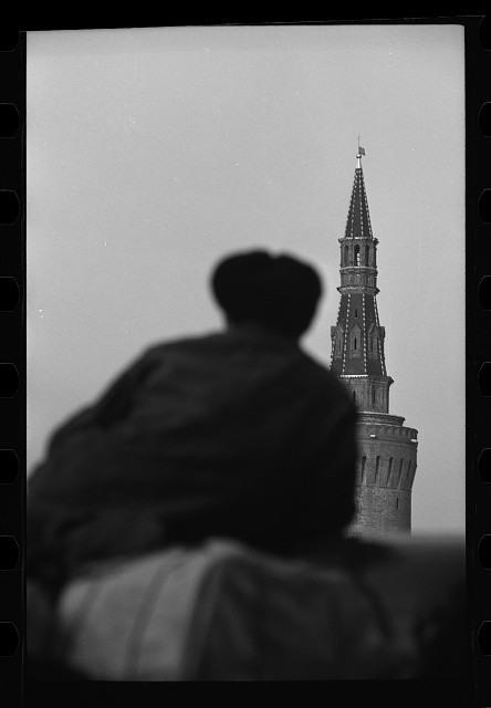 Photo:Moscow Russia 1956 Kremlin Tower Silhouette Figure Looking Out
