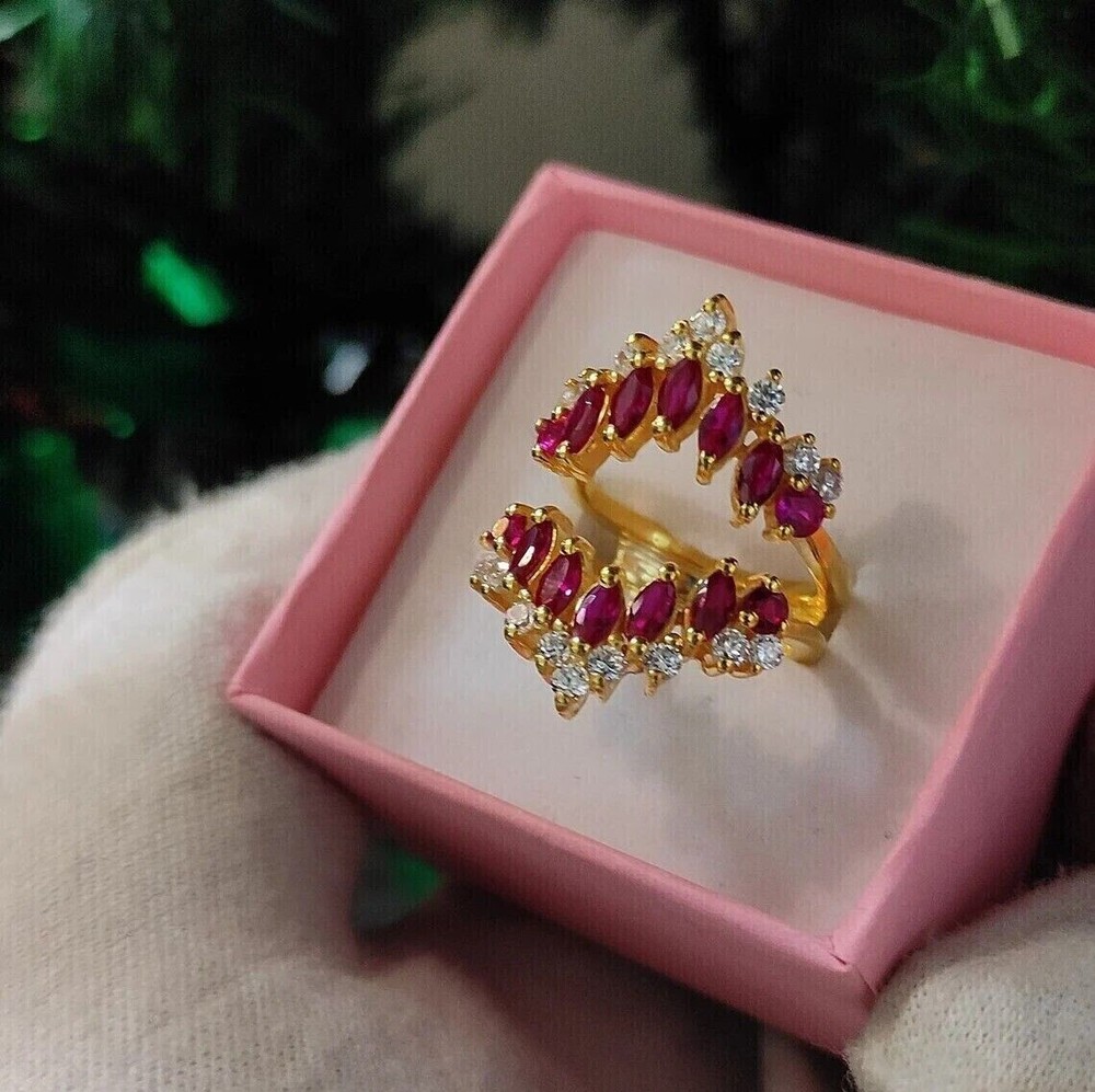 4Ct Marquise Simulated Pink Ruby Enhancer Wedding Ring In 14k Yellow Gold Plated