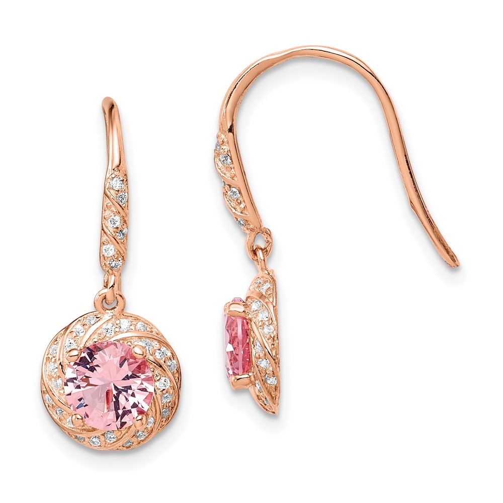 Sterling Silver Rose-tone Pink Crystal and Cubic Zirconia Drop & Dangle Earrings