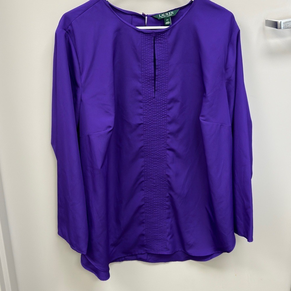 Ralph Lauren Purple Long-Sleeve Textured-Front Blouse