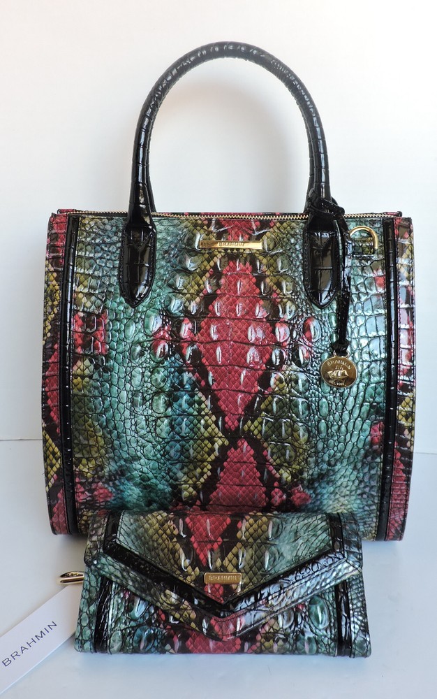 Brahmin Caroline Komodo Sunriver Leather Bag with Matching Veronica Wallet NWT