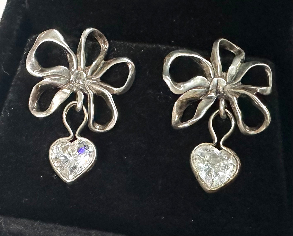 Vintage Heart Flower Earrings MARKED JE 925 Sterling Silver Jewelry Lot I