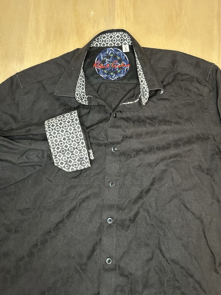 Robert Graham Shirt Mens M Black Paisley Long Sleeve Flip Cuff Button Up
