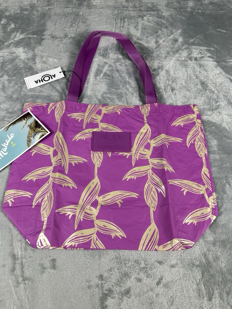 Aloha Collection Splash Proof Tote Bag Reversible Lightweight Heliconi Pink Gold