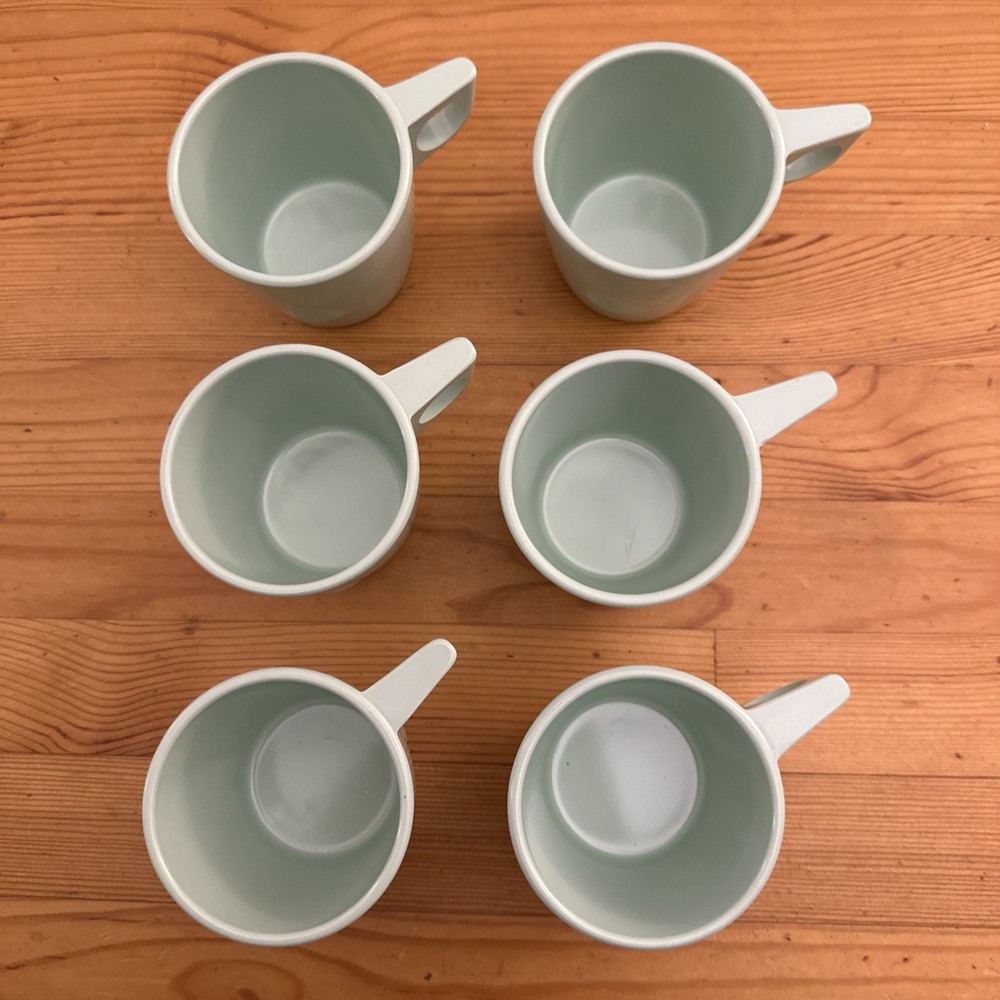 Vintage Melamine Mint Green Stackable Coffee Cups Mugs - Set of 6 Dallas Ware