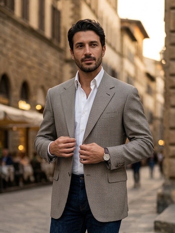 CANALI Sport Coat Blazer Mens 46L Gray MicroCheck Houndstooth Wool Made in Italy