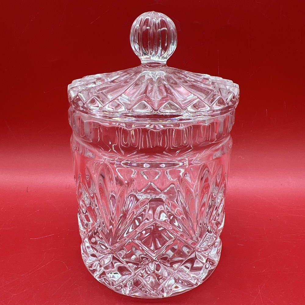 VTG Crystal Lidded Candy Dish Jar Cut Glass Design – 4” Tall, 6” with Lid