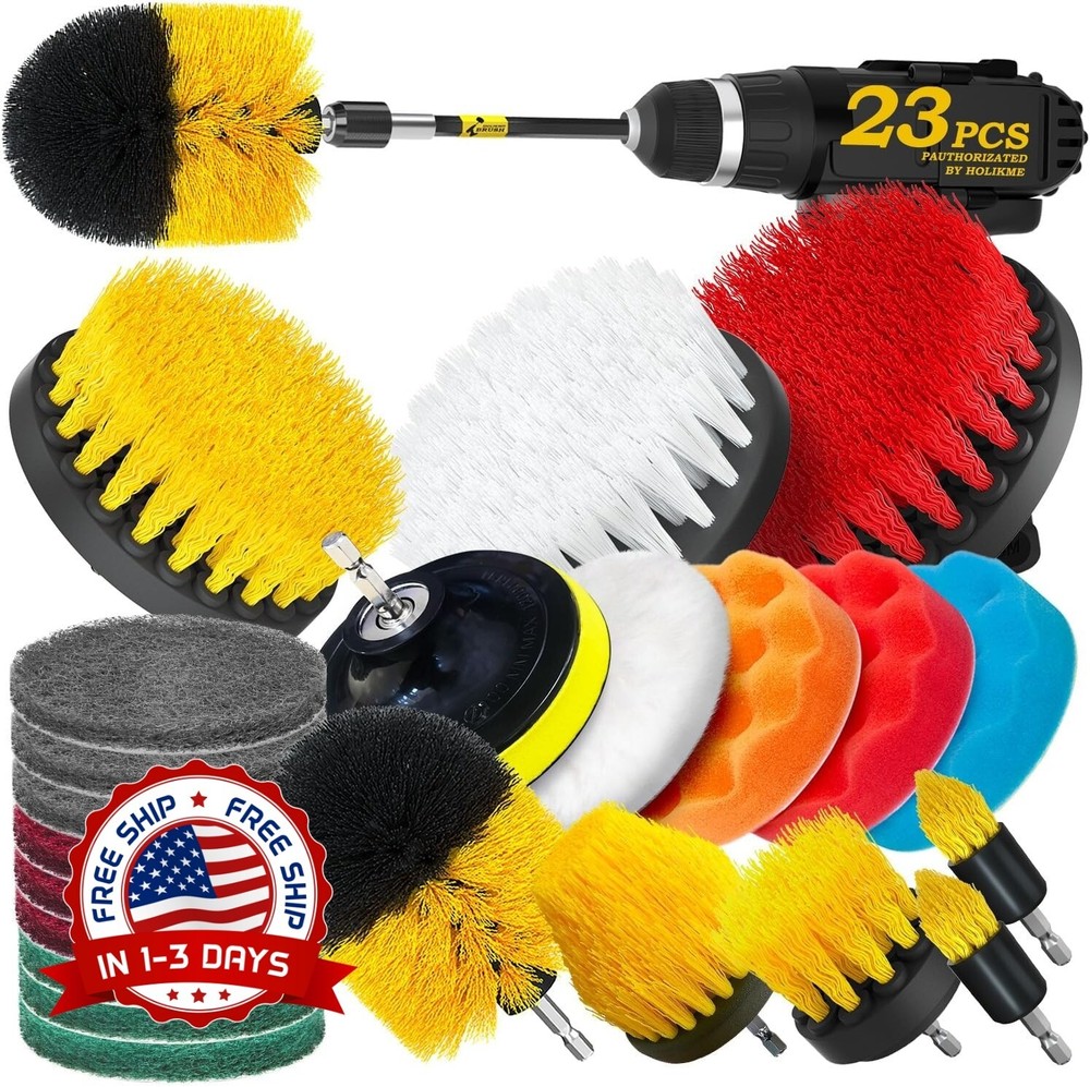 Juego De 23 Cepillos De Taladro Para Limpieza Kit De Esponja Color Amarillo NEW.