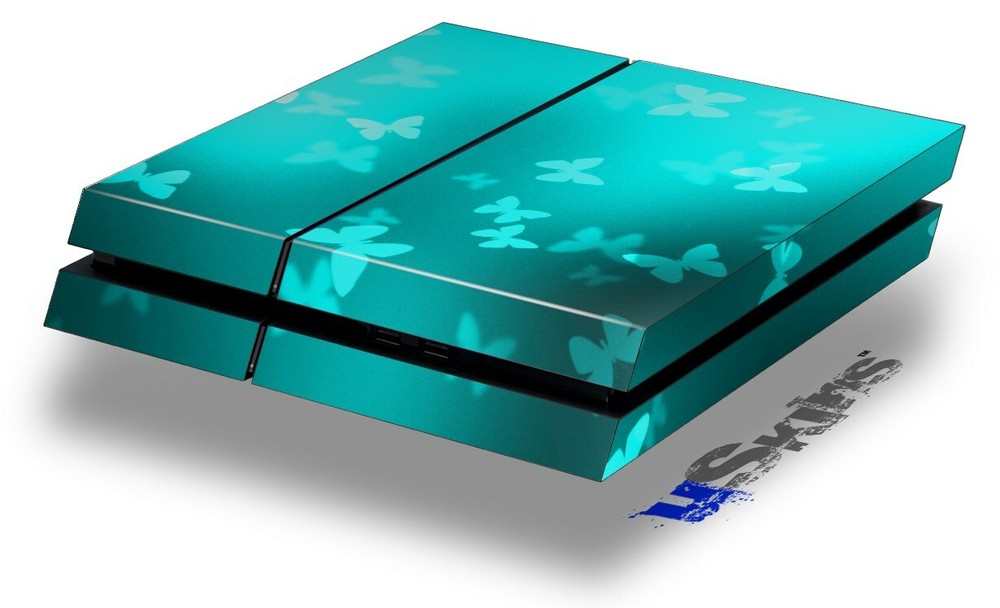 Skin for original PS4 Gaming Console Bokeh Butterflies Neon Teal