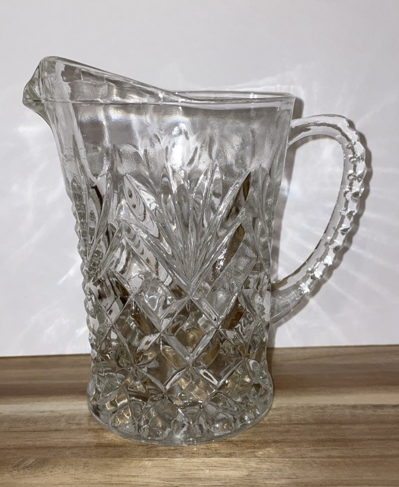 Vintage Small Crystal Clear Pressed Glass Water Pitcher 5