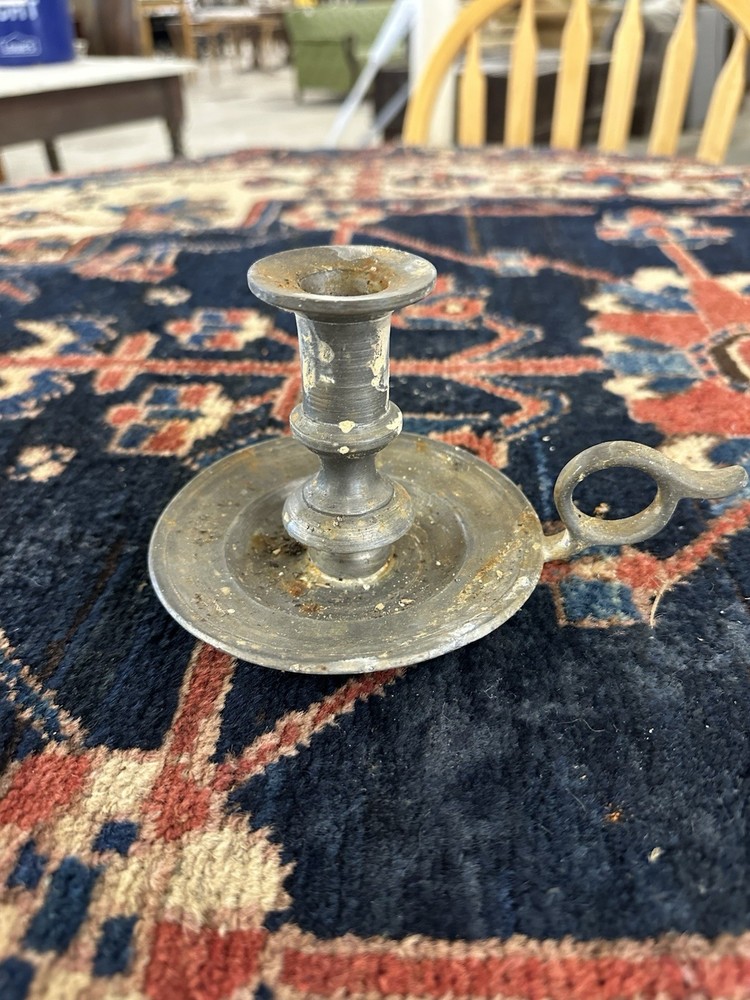 vintage pewter chamberstick With Handle And Candle Holder