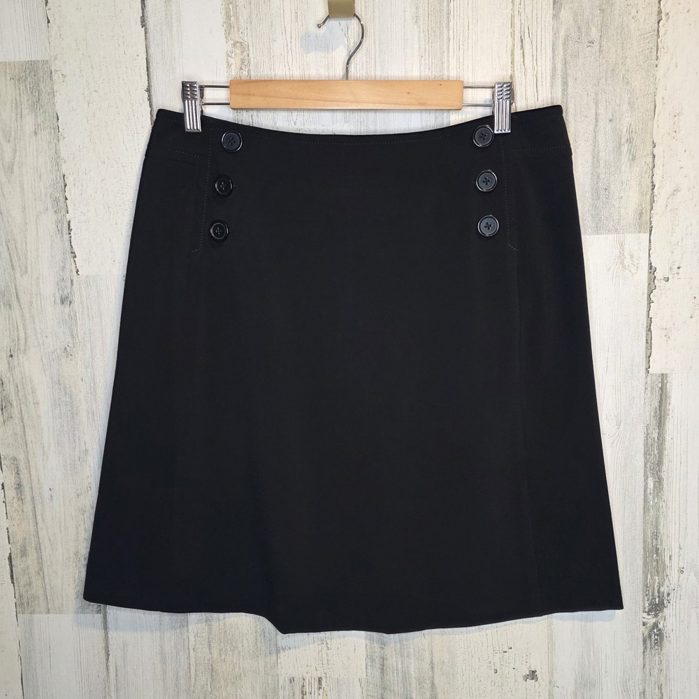 Larry Levine Lifestyle Attitude Black Skirt Size 12 | Faux Button Front Stretch