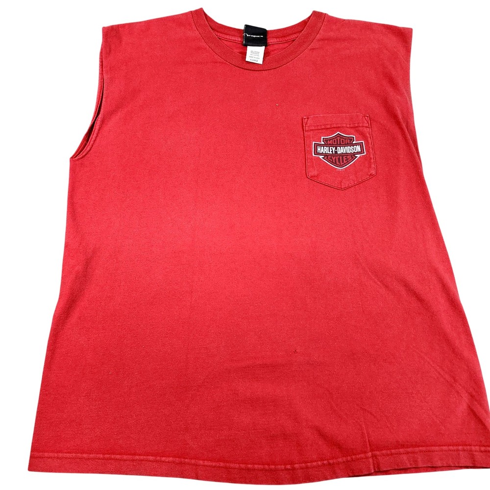 VTG Harley Davidson Shirt Mens XL Red Pocket Daytona Beach Sleeveless Graphic