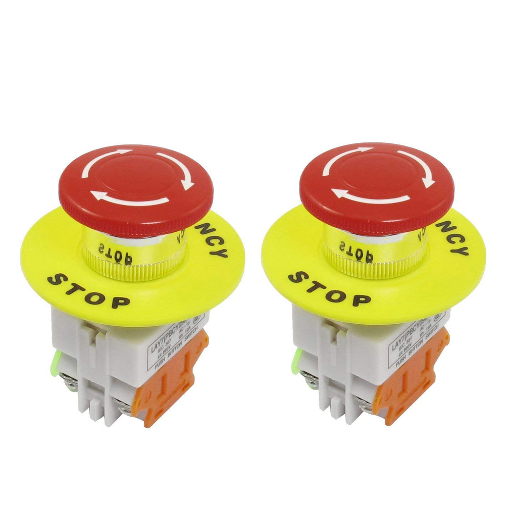 2Pcs 22mm Latching Emergency Stop Push Button Switch Red 60mm