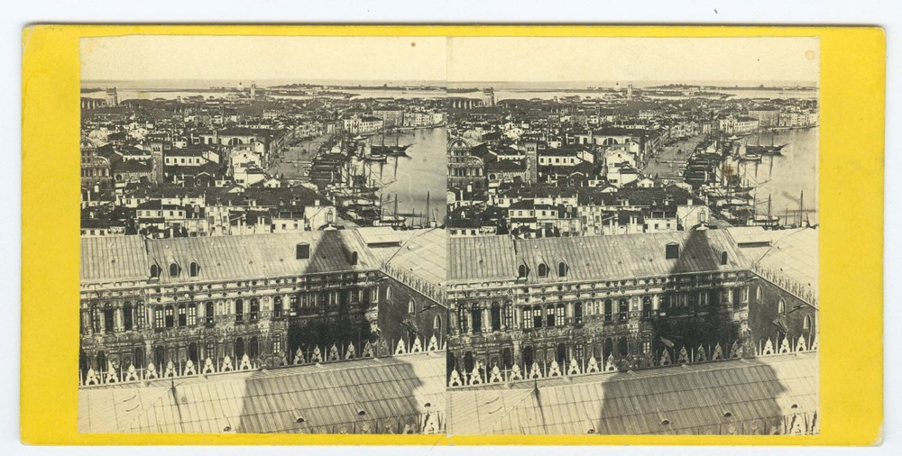 D1414~ ITALY – c.1860s Panorama View of Venice Stereoview
